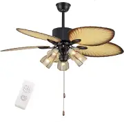 Tropical Ceiling 52” Palm Ceiling Fan with Lights Remote Control Palm Leaves 5 G