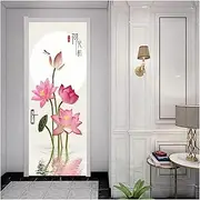 Door Stickers Chinese Landscape Painting Door Stickers Wallpaper Ink Art Doors Murals Removable Mountain Stream Mural(L,95x215cm)
