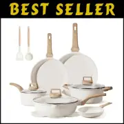 Elegant Cream White 16 Piece Cookware Set - Nonstick Induction Pots & Pans