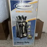 Black Golf Organizer Gear Storage Two Bags Capacity Leveling Feet 3 Shelves Rack