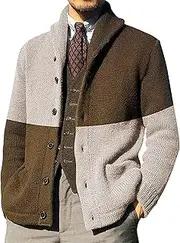 [SWJGLITTR] Mens Color Block Button Pockets Cardigan Shawl Collar Winter Cardigans Sweaters Fall Winter Sweater Open Front Jacket, White, XX-Large