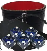 Peppermill Reno Casino Craps Dice Blue Polished + Real Leather Cup Wide Opening