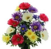 Cemetery Silk Flower Vase of Gerbera Sun Daisy Deluxe for Grave-site Presentatio