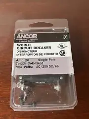 Ancor Marine Grade Circuit Breaker 20 Amp Single Pole Red Toggle AC/250 DC/65