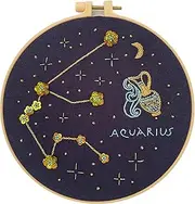 YOUA Starsign Embroidery Kit for Adults with Stamped Pattern, Round Beads for Constellation Embroidery DIY Crafting,Cross Stitch Beginner Kits with Frame,Aquarius Embroidery Kit. (Aquarius)
