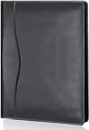 Leather Portfolio Folder Padfolio, Business Padfolio Organizer Document Planner Portfolio Binder Storage Pocket for Legal Pad Holder Paperwork Phone Men Women (Black)