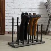 Industrial Black Metal Pipe & Rustic Grey Wood Freestanding Boot Holder Stand