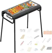 Multifunctional Outdoor Barbecue, Charcoal Drawer, Arched Structure, with Grill and Stove, 3 Storage Spaces, 73 x 37 cm, for Camping, Patio Parties and Picnics, Kit2