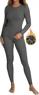 [Evervibe] Women's Thermal Underwear Set Base Layer Ribbed Soft Warm Pajamas Sets Cold Weather Winter Lightweight Tops & Bottom
