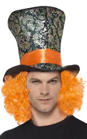 Mad Hatter Top Hat With Orange Hair