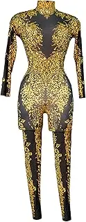 [JUBAODS] Sexy Rhinestones Long Sleeve Jumpsuit, Women's Bodysuit, Spandex, For Nightclub/Pole Dance/Drag Queen Costume