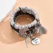 4 PC Handmade Bohemian Beaded Stackable Stretch Bracelet Set New Free Ship 8596