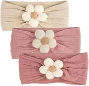 Baby Girl Headbands Bows Turban Nylon Newborn, 3pcs Soft Elastic Knotted Headbands, Baby Head Wrap Hair Band