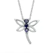 Lab-Created Blue Sapphire Beaded Dragonfly Pendant in Sterling Silver
