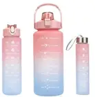 3 pieces Time Marked Sports, Leak Proof Reusable Plastic Bottle