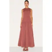 Rust Button Down Drop Waist Maxi Dress, Rust