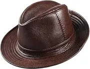 [CVMRBY] Winter Hats,Mens Leather Jazz Cap Vintage Hat Cowhide Big Brim Fedora Autumn 55-62cm