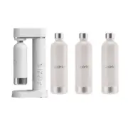 FIZZIT White Stainless Steel Sparkling Water Maker with 3 Reusable 1L Bottles