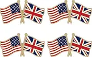 [Generic] United Kingdom UK British Crossed Double Flag Lapel Pins Small Mini Union Jack Friendship Pin Badge Pack of 4, Alloy Steel, no