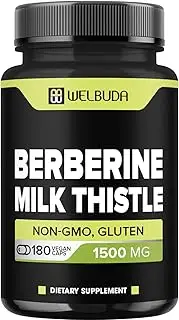 Berberine Supplement with Milk Thistle 1500mg - 180 Capsules - Highly Concentrated Formula for Support Immune System & Overall Health