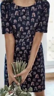 87 Boden Iona Navy Button Detail Cotton Blend Chit Chat Dress 4 p