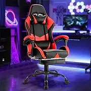 Ufurniture PU Leather Ergonomic Gaming Chair with footrest Computer Racing Chair Reclining Executive Office Chair Desk Chair for Adults Teens Red & Black