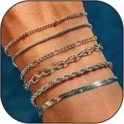 [Aonklot] Stocking Stuffers Holiday Outfits for Women 2024 6Pcs Gold Bracelets for Women Dainty Chain Bracelets Stack Bracelets for Women Herringbone Bracelets Sets Figaro Chain Paperclip Link Bracelet Pack