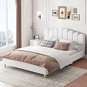 ALFORDSON Bed Frame Base Double Size Tania Series with Bed Head, Mattress Topper Platform Foundation with Boucle Fabric Upholstery for Bedroom, Boucle White