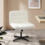 Oikiture Cross Legged Chair with Wide Backrest Sherpa Office Chair Criss Chair White