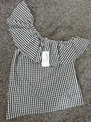 Warehouse 12 Black White Check Gingham One Shoulder Blouse Top NEW Elasticated