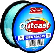 Zebco Outcast Monofilament Fishing Line, 650-Yards, 6-Pound, Low Memory and Stretch, High Tensile Strength, Blue