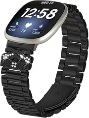 Metal Bands Compatible with Fitbit Versa 4＆Sense 2, Adjustable Elegant Casual Replacement Strap for Fitbit Versa 3＆Sense bands women men (Black, One Size)