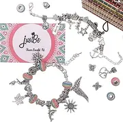 Charm Bracelet Making Kit DIY Craft European Bead Silver Plated Snake Chain Jewelry Gift Set For Girls Teens
