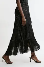 Petite Fringe And Beaded Woven Skirt