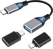 USB C Adapter Cable & 2 Pieces OTG Adapter USB C Thunderbolt 4/3 to USB 3.0 Compatible with iPhone 15/16 Pro, iPad Pro 2020, MacBook Air/Pro, Galaxy S24/S23/S22 Ultra, Huawei P70/P50