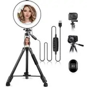 10" ring light with stand and phone holder, hqoon upgraded led selfie ringlight