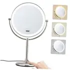 Makeup Mirror with Lights,1X/15X Large Magnifying Mirror with Brushed Nickel