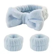Absorbent Spa Wrist Washband Spa Headband Face Wash Wristbands for Washing Face Light Blue