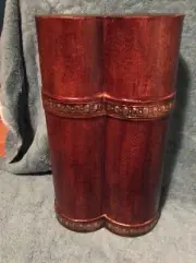 Unique Cylinder Double 2 Bottle Wine Case / Holder 12.75” Tall. Carrier Box