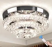 Cainjiazh 11.8 inch Modern Crystal Chandelier LED Crystal Ceiling Light Recessed Ceiling Chandelier Chandelier for Dining Room Entrance Hall Three Tier Chandelier Dimmable with Remote Control