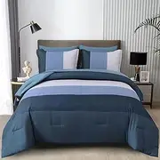 Navy Blue Comforter Set King, Reversible Navy Blue Striped Down Alternative Comforter for King Bed,3 Pieces (1 Comforter+2 Pillowcases), Soft Microfiber Bedding Duvet Set 104"×90"