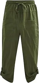 [Generic] Mens Harem Linen 3/4 Pants Drawstring Boho Yoga Capri Pant Lightweight Elastic Waist Beach Pants