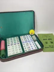 Vintage MAH JONGG MAHJONG Set Tri Color Triple Tone 144 carved tiles sealed