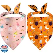 Halloween Dog Bandanas, Pumpink Ghost Spider Triangle Reversible Durable Fabr