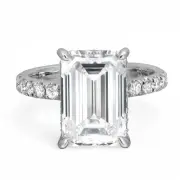 Emerald Cut Lab Grown Diamond Engagement Ring 18K White Gold 5.05Cttw Size 6