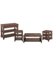 Alaterre Stockbridge 4Pc Wood Living Room Set With 45In Coffee Table, Two Square 2 -Shelf End Tables & Tv/ Sofa Console Table