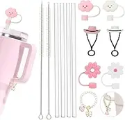 VAVCASE Straws With Cover Cap for Stanley 40oz Tumbler Replacement - 6pcs Covers, 4pcs Straws for 20, 30 & 40oz Cups, Charms Accessories Set, Large, Clear
