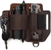 Leather Multitool Sheath, Top Layer of Cowhide Leather Belt Organizer Flashlight Holster for Flashlight, Multitool & Pen with Keyring Clip - Work & Everyday Use Utility Belt Case Pouch for Men