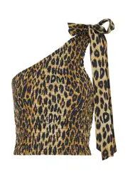Damson Madder Zadie Leopard-print One-shoulder Cotton top - 10 (UK10 / S) 10 (UK10 / S)