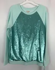 Flip Sequins ,Girls’ Size XL(14-16)- Cat & Jack Pullover Light Green Blue NWT